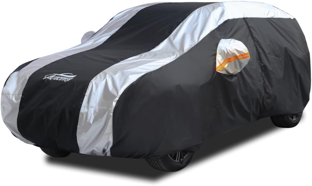 Versa Car Cover Waterproof All Weather with Silver Strip Design, Custom Fit for Versa 20012–2025, Versa Accessory with Door Zipper & Windproof Straps
