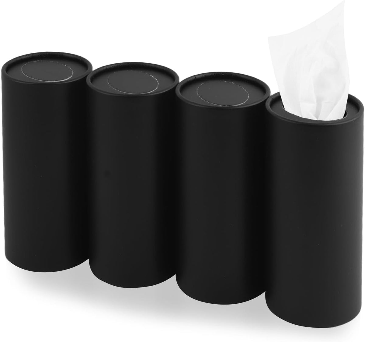 4PCS Pull Out Cars Tissue Holder,Refillable Car Tissues Cylinder with 30-Count Per Box,Multifunctional Car Tissue Box for Cars as Automotive Garbage Cans/Pen Holders (Black)