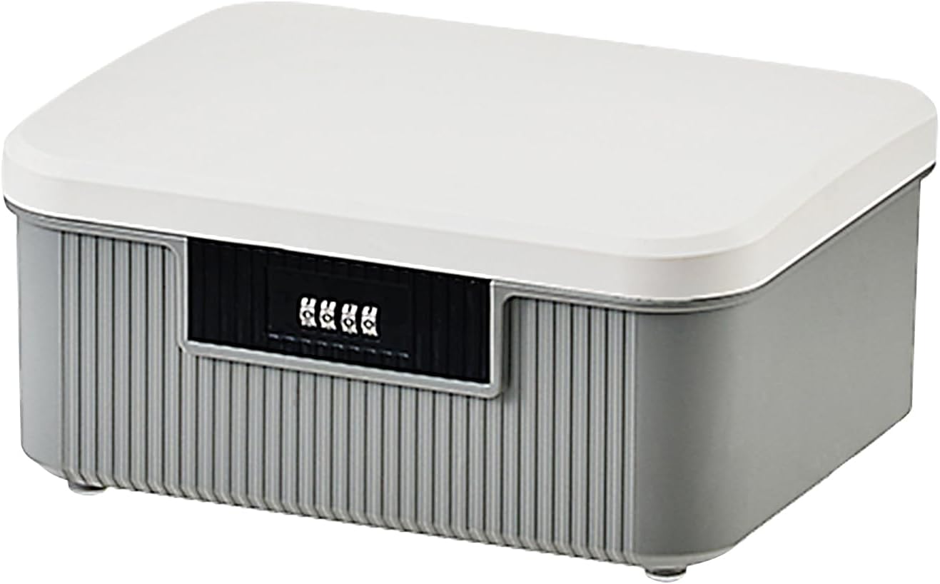 Lockable Storage Container Bin, 4.2 Gallon Capacity Organizer Box with Combination Lock, Heavy Duty Plastic Trunk, Usable As Item Organizer Or Office File Storage(White)