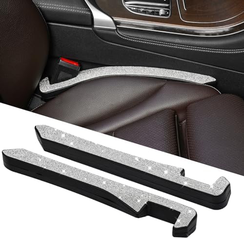 2 Pack Sparkly Diamond Car Seat Gap Filler Universal Gap Filler for Car SUV and Truck Fit Between Seats and Console Stop Things from Dropping (White)