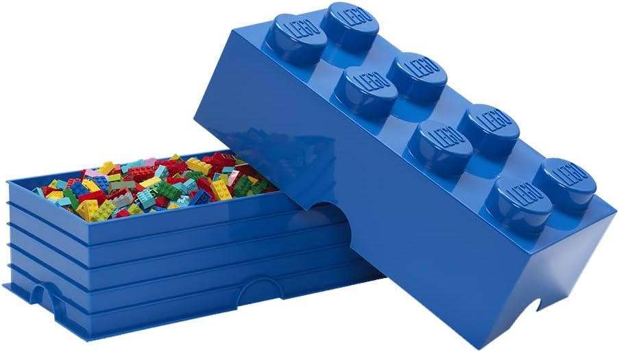 LEGO Storage Brick 8 - studs BLUE - Stackable Plastic Storage Box with Lid for Kids and Adults, Ideal Desk Organizer and Toy Box - 12.1L Capacity