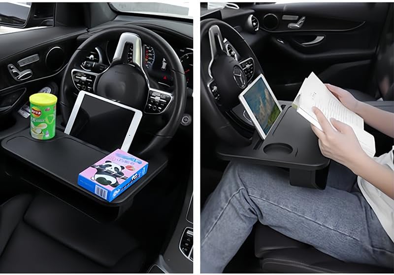 2 in 1 Steering Wheel Desk Compatible with Tesla Model 3 S X Y S/X/3/Y, Multifunction Steering Wheel Tray Laptop Table Car Seat Organizer Auto Interior Accessories