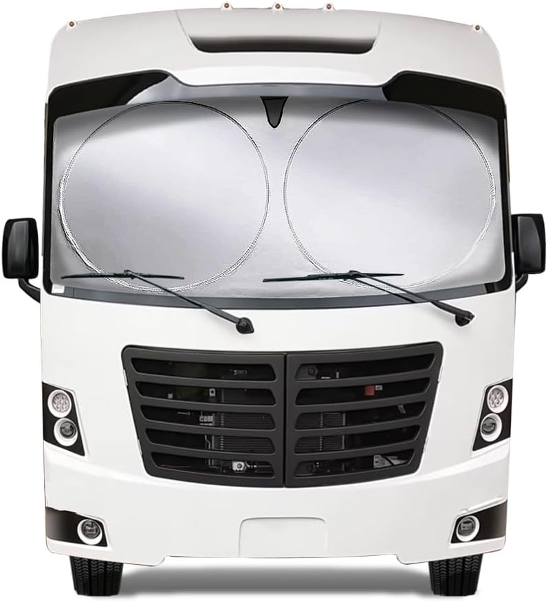 Class A RV Windshield Sunshade Cover, Reflective Window Film for Trailer Heat Blocker, RV Murts UV&Heat Front Truck Shade, Camper, Motorhome, Bus, XXXL-102 x 51 inches, Lightweight&Portable.