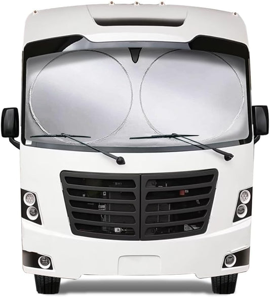 Class A RV Windshield Sunshade Cover, Reflective Window Film for Trailer Heat Blocker, RV Murts UV&Heat Front Truck Shade, Camper, Motorhome, Bus, XXXL-102 x 51 inches, Lightweight&Portable.