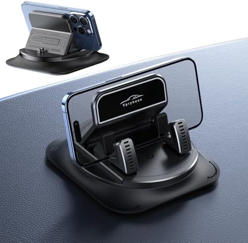 360 Degree Rotation Dashboard Phone Holder for Car, Anti-Slip Grips & One-Hand Operation Car Cell Phone Mount with Adjustable Spring Clip, Compatible with iPhone Samsung All Smartphones