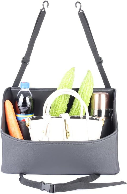 Viaviat Car Handbag Purse Holder Between Seats Leather Car Front Seat Storage Bag Large Capacity Car Organizers for Book Document Phone Bottle Tissue Toy (Black Style-1)