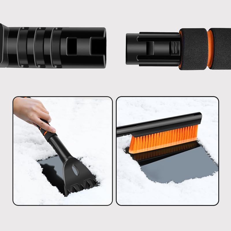 2-in-1 Extendable Car Snow Brush and Ice Scraper with Ergonomic Grip – 65" Detachable Winter Snow Removal Tool for Windshield, Windows, and Vehicles