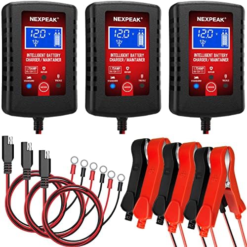3-Pack 1.75A Car Battery Charger, 6V &12V Smart Battery Trickle Charger