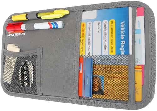 Car Sun Visor Organizer - Auto Document and Small Storage Holder - Pouch for Registration and Insurance - Perfect Minimalist Design (Pack of 1 (Gray))