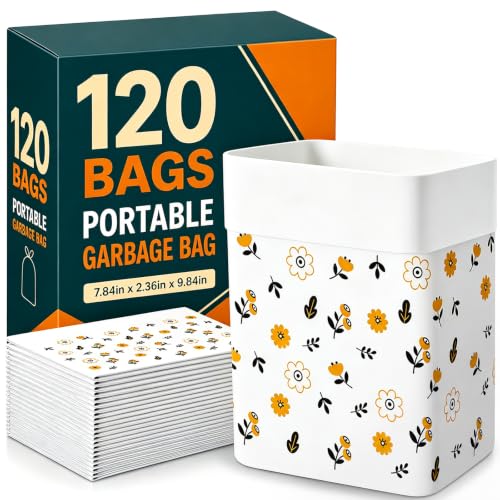 120 Pcs Disposable Car Trash Bags, Seal Disposable Car Garbage Bin Bags, Stick On Car Trash Bin for SUV Truck, RV Travel, Camping, Bedroom, Study Room, Office
