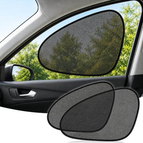 2 Pack Car Window Shades, Static Cling Side Window Sun Shade for Cars | UV Protection Mesh Curtain Blocks Sun Glare & Heat | Foldable Auto Sunshade for SUVs, Sedans, Trucks & Vans
