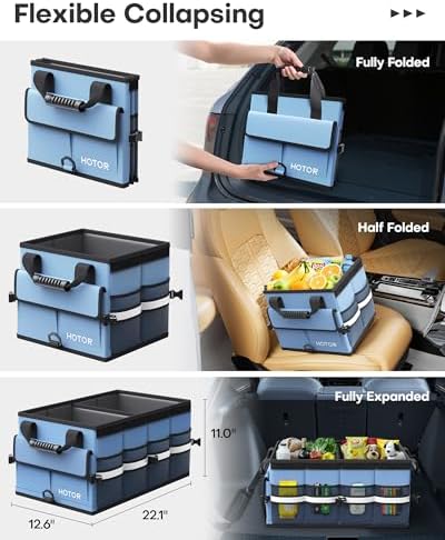 HOTOR Car Trunk Organizer - Foldable Car Storage for SUV, 2 Compartments