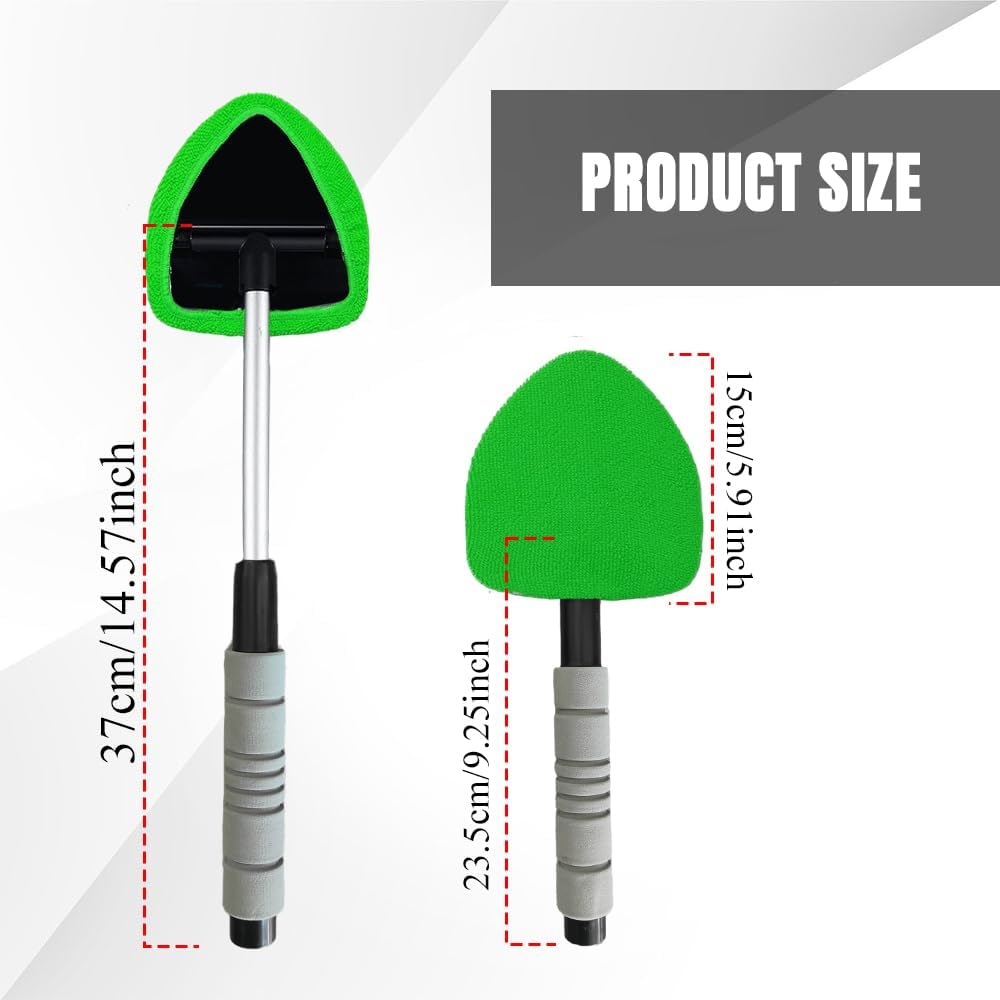 Windshield Cleaning Tool, Car Cleaning Window Tool, Car Interior Window Cleaning Kit with Extendable Handle & 4 Microfiber Pads, Auto Wiper Inside Windshield Brush for Windows (Green)