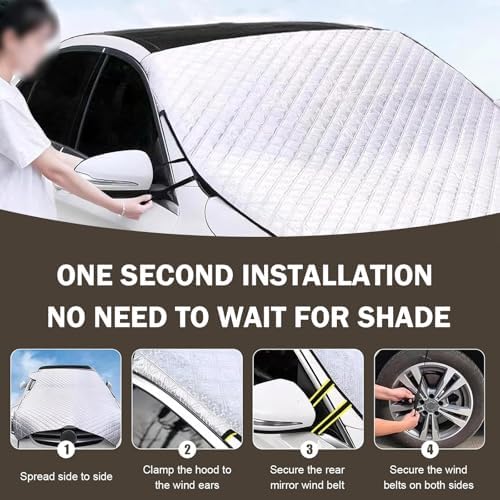 Car Windshield Cover, Waterproof Snowproof Sunshade Cover for Windshield Hood, Thickened Heat-insulating Foldable Car Exterior Accessories, Universal for Most Vehicles (Silver)