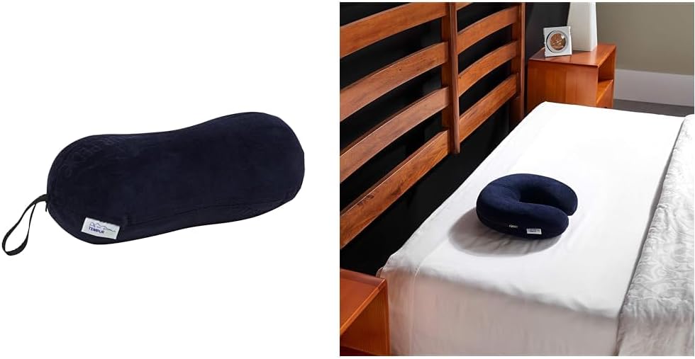 Tempur-Pedic All-Purpose Memory Foam Travel Pillow, Peanut-Shaped Lumbar Pillow for Neck and Back Pressure Relief, Navy