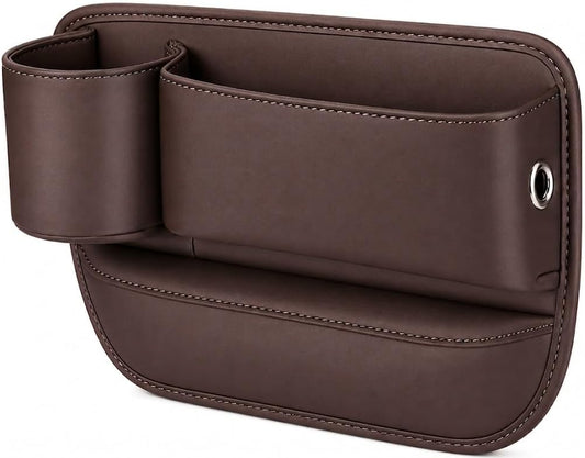 Car Seat Gap Filler Organizer with Cup Holder, Premium Leather Seat Gap Filler, Anti-Drop Car Seat Gap Organizer for Phone, Keys & Wallet, Universal Front Seat Console Organizer for Car, SUV & Truck