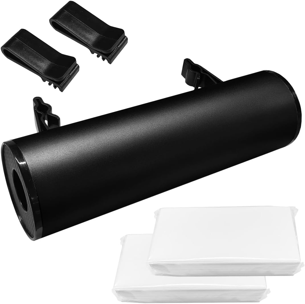 Car Tissues Holder, Portable Facial Tissue Cylinder Box, Refillable Auto Interior Canned Napkin Container for Most Cars, Home, Office (Black)