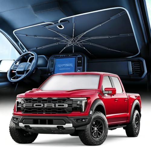 2026 Flagship Truck Windshield Sun Shade Umbrella for Ford F150/250/350, Silverado, Tundra, RAM 1500, Sierra – Ice Crystal Coating Blocks 99.9% UV & Heat, Keeps Car Cool & Protects Interior, Easy Use