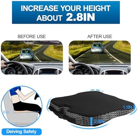Hapiclody Car Seat Cushion for Driving,Premium Memory Foam Car Cushion for Better Visibility, Non-Slip Hip & Lower Back Tailbone Cushion, Car Seat Cushion Driver Booster for Short People, Truck(Black