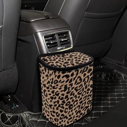 Funnydude Leopard Print Car Trash Can Bin for Back Seat Collapsible Trash Can Auto Garbage Cans Organizer