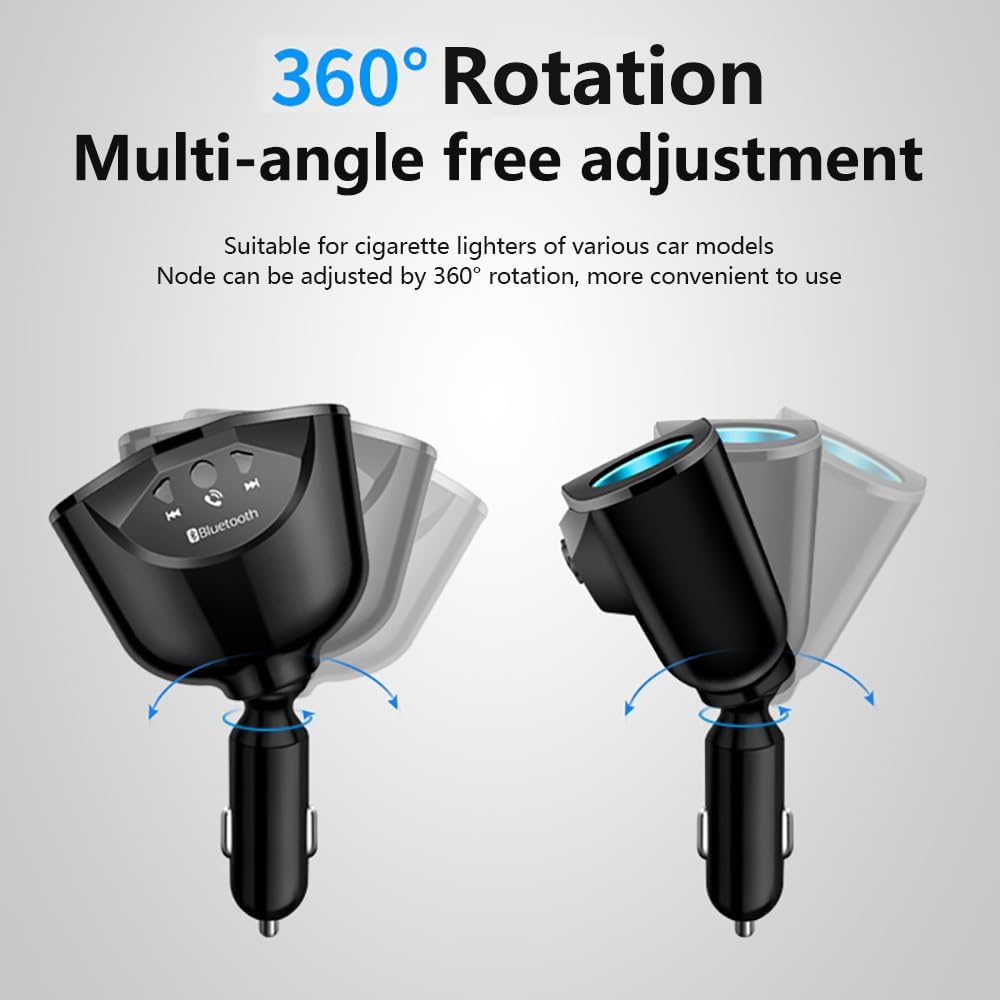 12-24V Car Cigarette Lighter Splitter, Bluetooth5.0 Adapter for Car, 2-Socket Cigarette Lighter Adapter Dual USB QC3.0 &PD Fast Car Charger FM Transmitter [Voltage Detection]