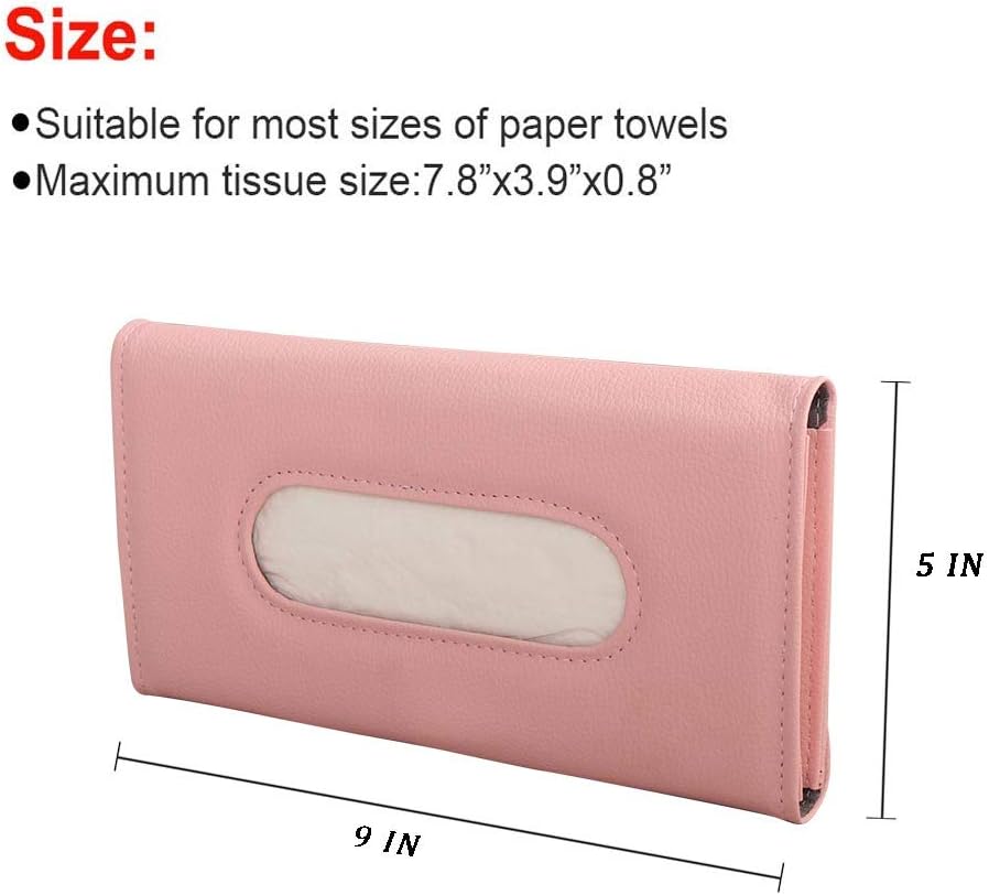 Tissue Dispenser for Cars, Car Visor Tissue Holder, Car Napkin Holder, Tissues Holder for Cars Visor with One Tissue Refill, Autos Pink