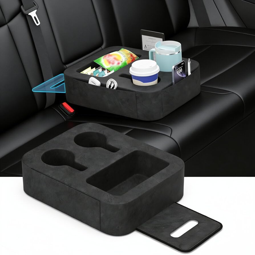Car Cup Holder Pillow, Backseat Car & Bench Seat Cup Holder for iPad, Switch, Controllers, Remotes, Glasses, Drink Holder for Car, Couch, Bed, Desk, Camping, Automotive Cup Holders, Sofa Caddy, Black
