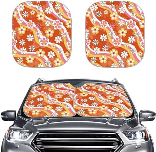 Renewold Universal Front Windshield Sunshade Hippie Flower Pattern Summer Car Window Covers UV Rays Sun Shade Outdoor Protective Automotive Sun Blocker Visor Foldable Sun Shield