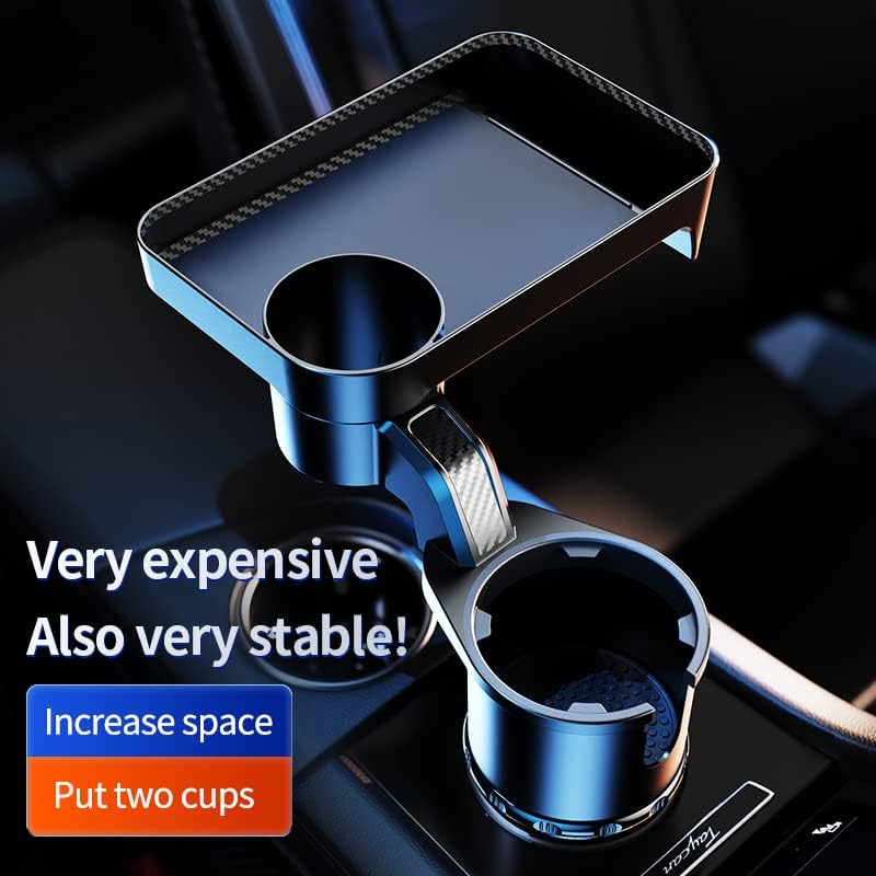 Car Cup Holder Tray, 2 in 1 Cup Holder Expander Car Food Table Tray with Adjustable Base, 360° Rotate Car Tray for Eating, Detachable Car Table Fits Yeti, Hydro Flask 16-46 oz