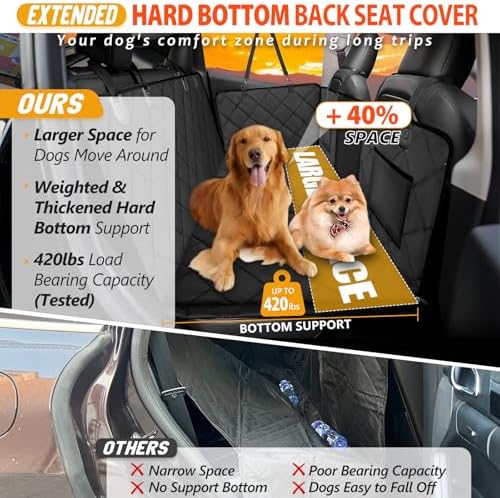 Back Seat Extender for Dogs-Large Space, Dog Car Seat Cover Hard Bottom Holds 420lbs, Sturdy Backseat Extender for Dogs,Upgraded Waterproof Pet Car Bed Dog Hammock for Car, SUV,Truck, Black
