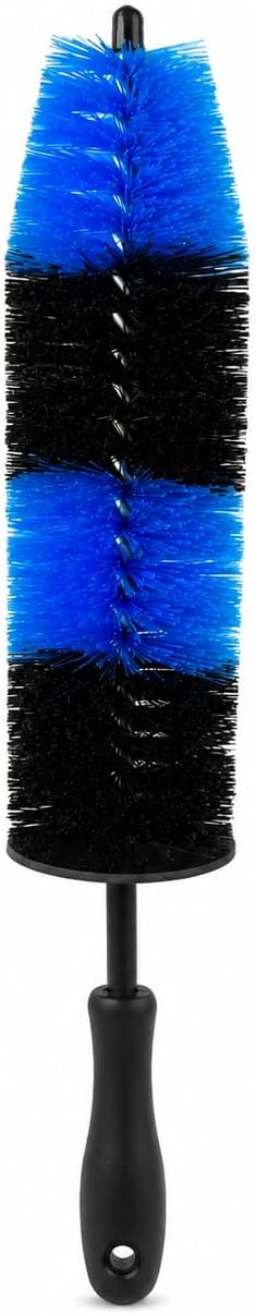 Wheel Tire Detailing Brush, Soft Bristle Wheel Cleaning Brush for Tires, Rims, Fender Wells and Exterior Surfaces, Long Handle Car Wash Brush (Blue)