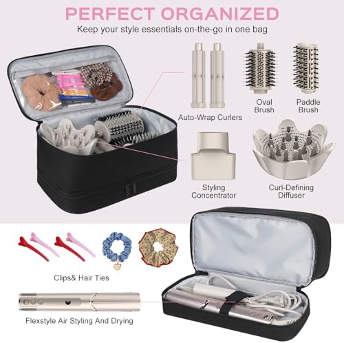 Travel Carrying Case for Shark Flexstyle Air Styling & Drying System,Double-Layer Hair Accessories Tools Storage Bag for Dyson Airwrap Styler Organizer,Black
