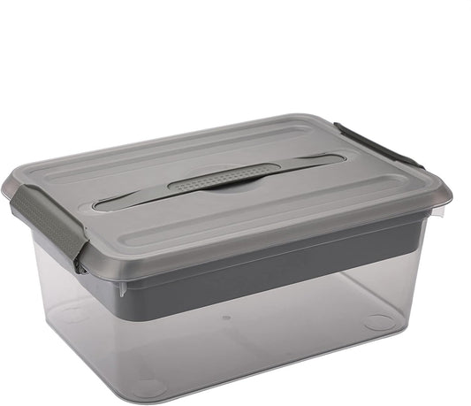 BTSKY Stack & Carry Box, Clear Plastic Storage Container Stackable Home Utility Box with Removable Tray Multi-Purpose Storage Bin for Organizing Stationery, Sewing, Art Craft Supplies (Black)
