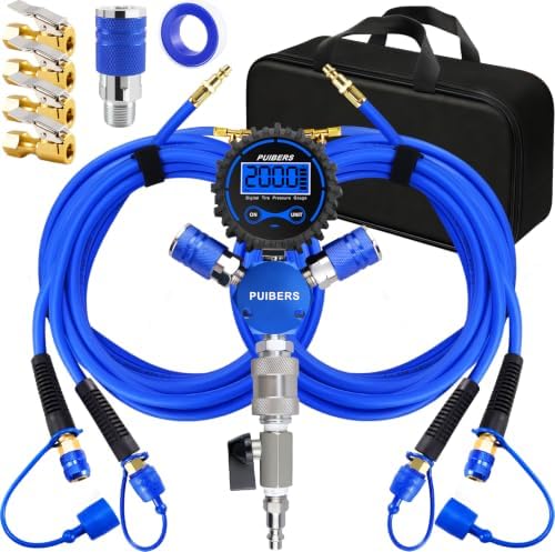 4 Tire Inflation System, 4 Way Tire Inflation Deflation System, Air Down Tire Deflators Kit Fits Up to 155" Wheelbase,Simultaneous Four Wheel Inflation for Off-Road Vehicles Car