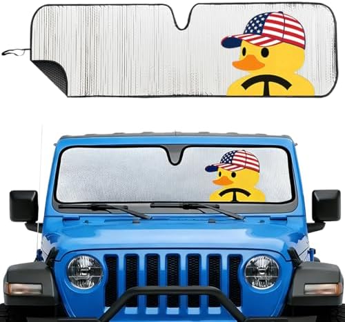 Cute Windshield Sun Shade for Jeep Wrangler TJ JK JL JKU JLU & Gladiator JT 1997–2026 | USA Flag Duck Pattern Funny Sunshade Heat Shield | Foldable UV Block Windshield Sun Visor for Jeep Wrangler