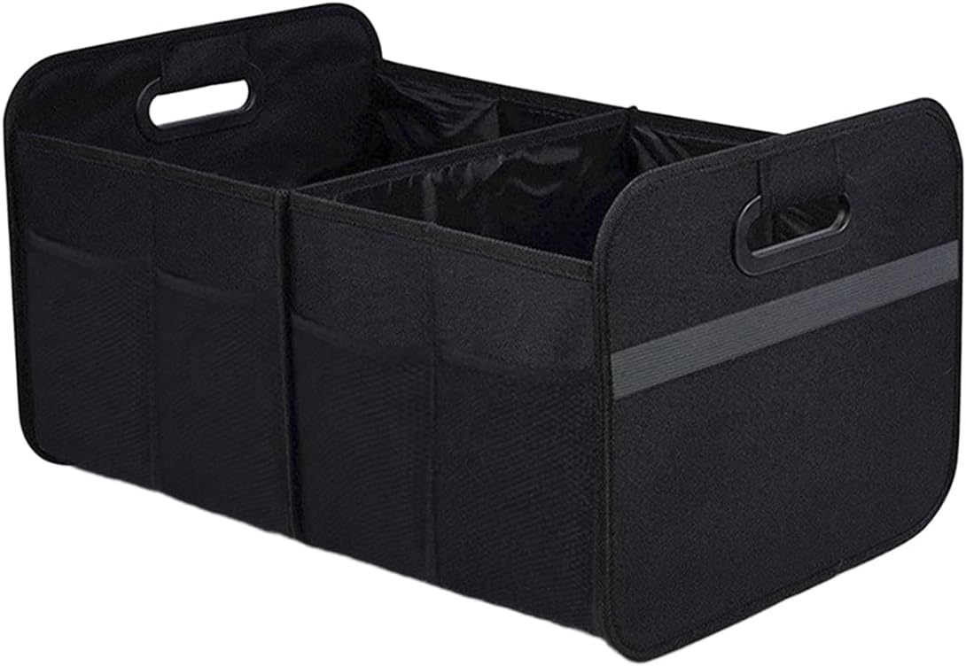 Car Trunk Organizer, Collapsible Multi-Compartment Auto Storage Box with 4 Pockets, Waterproof Oxford Fabric Car Trunk Container Accessories for Sedan SUV Truck (Grey)