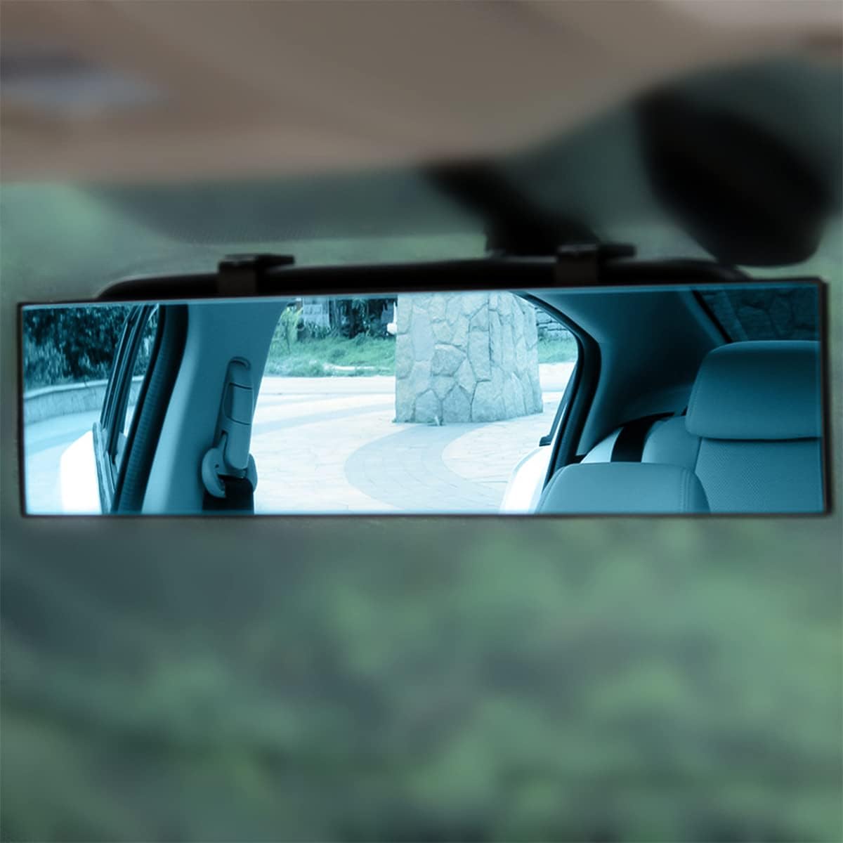 8sanlione 12 Inch Panoramic Car Rearview Mirror, Blue