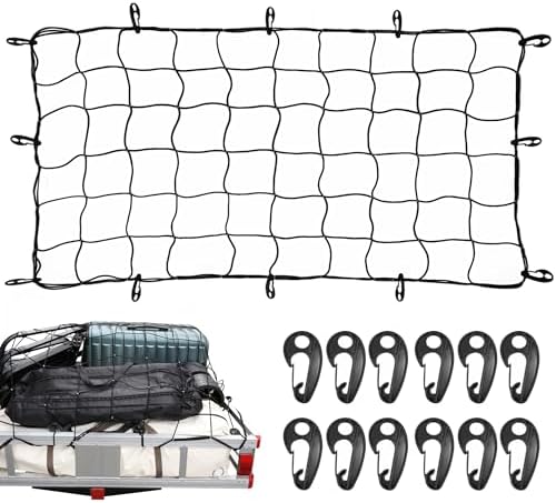 MaxxHaul Heavy-Duty Cargo Net – 3' x 5' Stretches to 6' x 10' – Wide 6" Mesh with 12 PP Hooks – Truck Bed, Trailer & Roof Rack Cargo Accessory