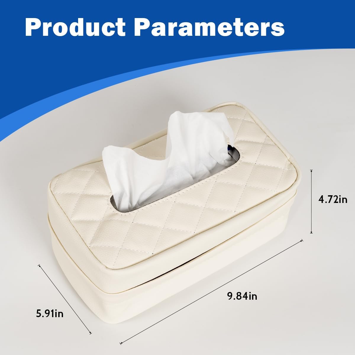 Car Tissue Holder - Standard Pu Leather Napkin Holder for Backseat, Extra Large Organization Fits 120-230 Tissues Per Box, 9.84'' X 4.72'' X 5.91'', Beige