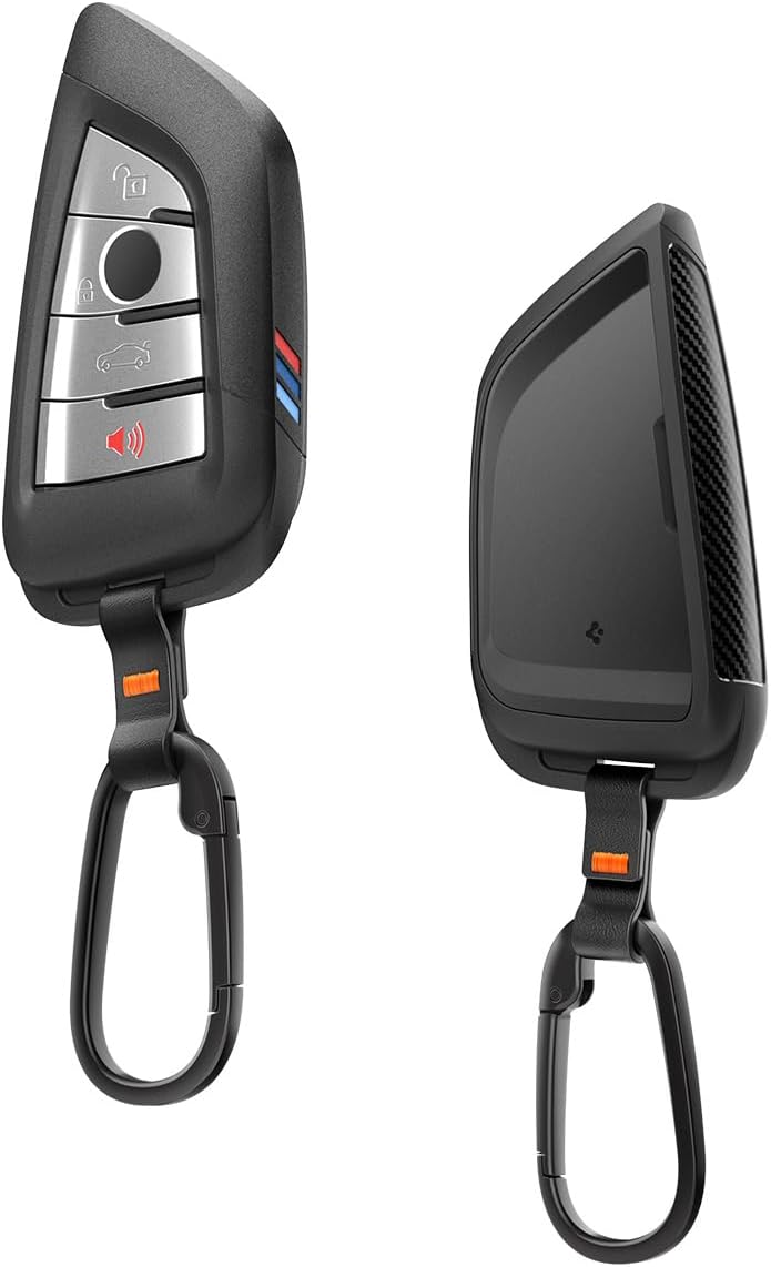 Spigen Light Slim Key Fob Cover with Carabiner [Sleek Carbon Fiber Accents] Designed for BMW G Series Smart Key Fobs (1 Pack)