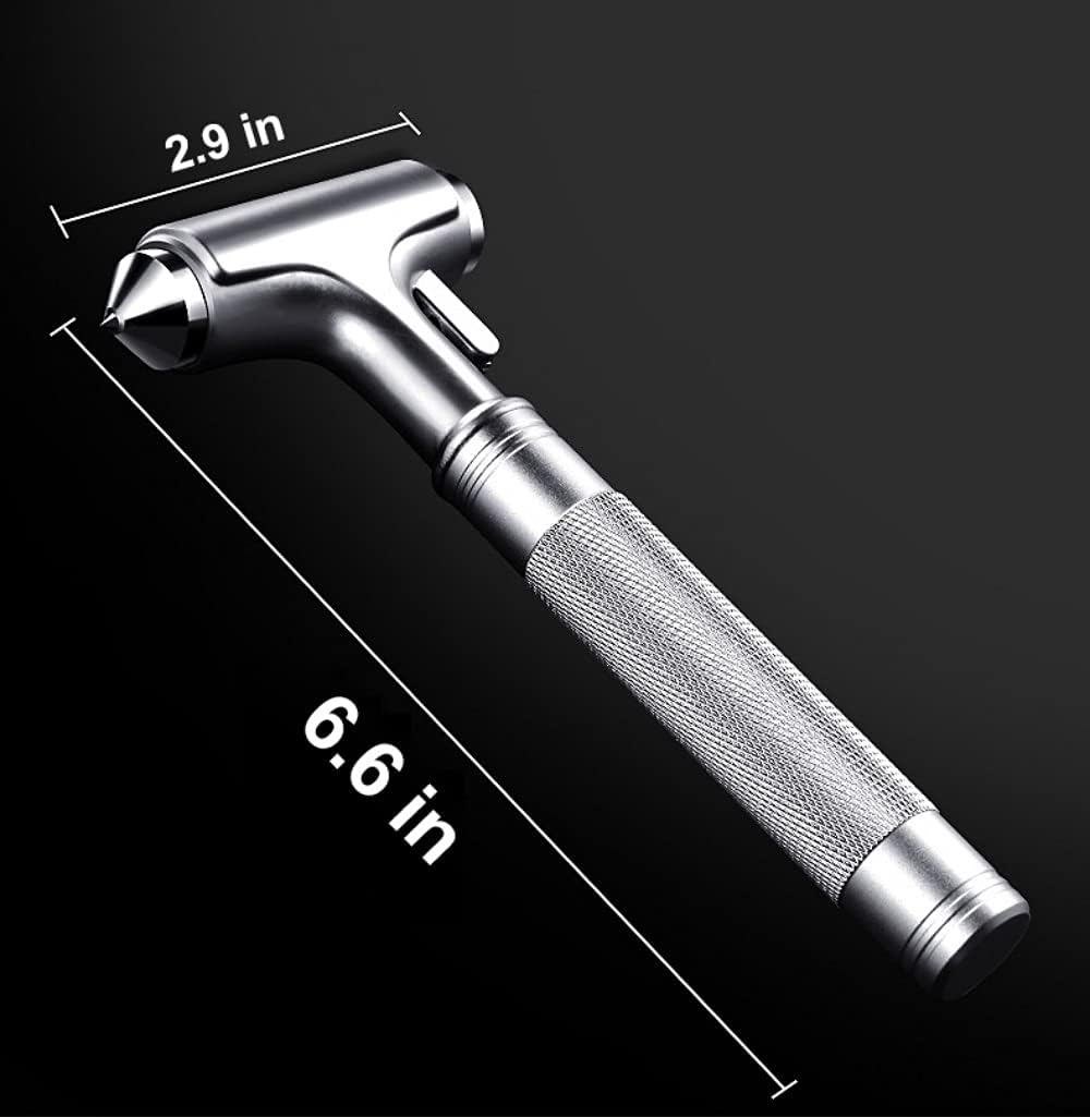 Metal Safety Hammer with Window Breaker and Seatbelt Cutter, Automotive Safety Hammer, Aluminum Alloy Life Saving Emergency Escape Tool for Car, Silver