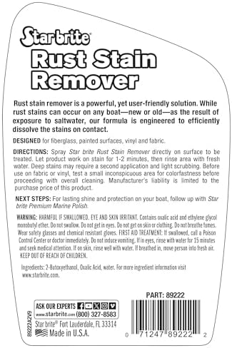 STAR BRITE Rust & Corrosion Stain Remover - Fast-Acting Spray for Fiberglass, Vinyl, Fabric, Metal & Painted Surfaces - Also Removes Sprinkler Stains 22 OZ (089222P)