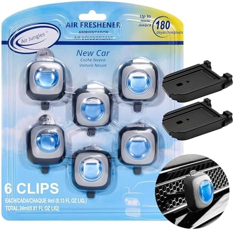 Air Jungles Car Air Freshener Vent Clip 6 Ct with 2 Civic Adapter | New Car Scent, Compatible with Honda Civic, CRV, ZRV, HRV, Integra, Long Lasting up to 180 Days, Car Odor Eliminator