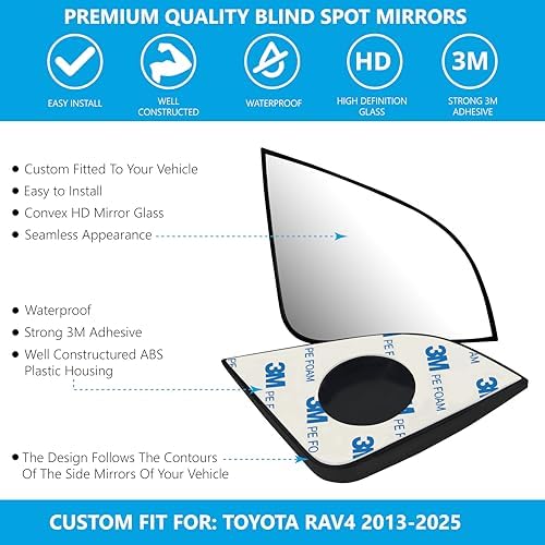 Convex Stick On Custom Fitted Blind Spot Mirrors Compatible With Toyota Rav4 2013-2026- Engineered to Provide A Wider View