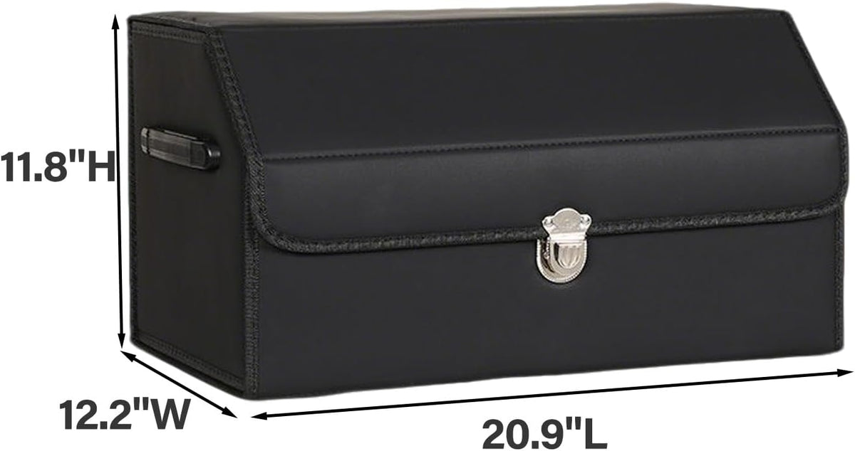 Car Trunk Organizer Leather Storage Box with Lid for Trunk SUV Sedan