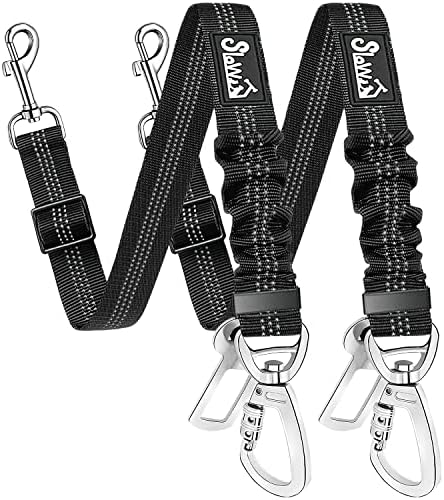 SlowTon Dog Seatbelt, 2 Pack Dog Seat Belt Car Leash Adjustable Elastic Bungee Buffer Heavy Duty Nylon Reflective Pet Safety Tether Connect to Dog Harness for Travel Riding in Vehicle (Daul Clip, B)
