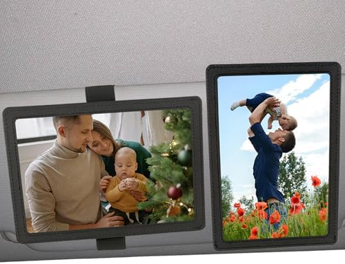 Car Picture Frame, Leather Vehicle Sun Visor 4x6 (Standard 6 Inches) Photo Holder Displays Both Horizontally and Vertically by Srandme (1pcs, Black)