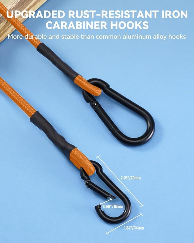 8 Pack 12 Inch Heavy Duty Bungee Cords with Carabiner Hooks, 190 lbs Max Strength Bungee Straps for Cargo, Bike, Cart, Roof Rack, Truck, Tent, Camping, Motorcycle, Outdoor Storage and More, Orange