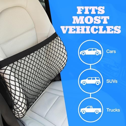 Car Seat Organizer Net and Front Seat Organizer - Elastic Net Holds Most Sizes and Shapes - Car Purse Holder