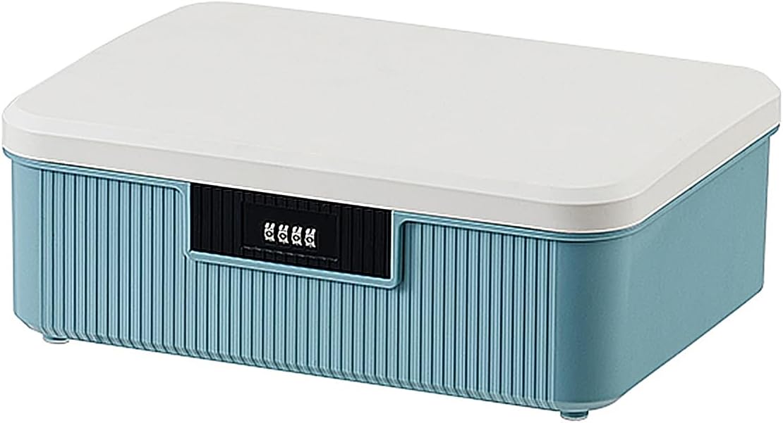 Lockable Storage Container Bin, 4.2 Gallon Capacity Organizer Box with Combination Lock, Heavy Duty Plastic Trunk, Usable As Item Organizer Or Office File Storage(Blue)